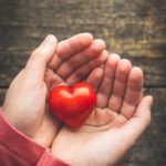 Child hold a red heart in their hands.